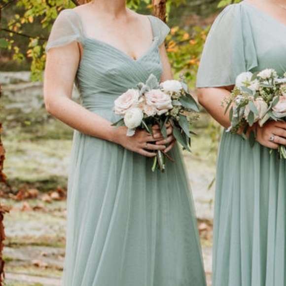 David’s Bridal Dusty Sage Soft Net Gown - Picture 10 of 10